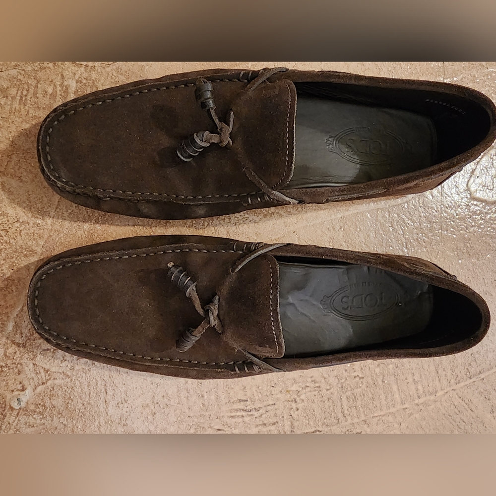 Tods driving loafers, brown suede 9.5